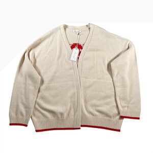 Luna x Sol NWT Lobster Graphic Knit Cardigan Sweater Ivory Red Size XL